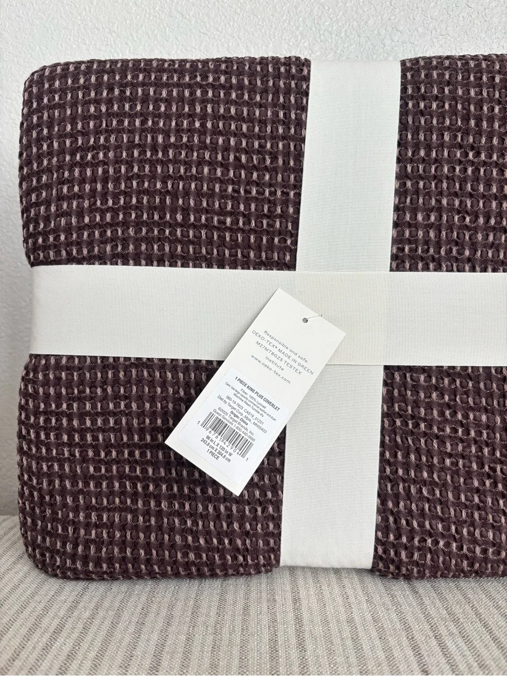 NWT King Plus Textured Waffle Coverlet Dark Fig - Casaluna